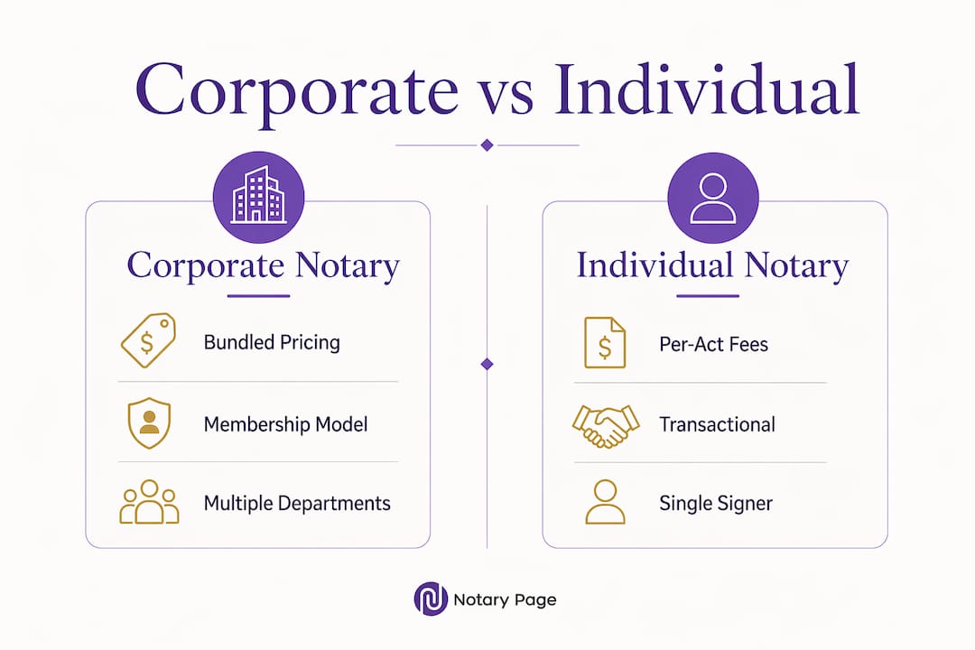 Infographic comparing corporate and individual notary services