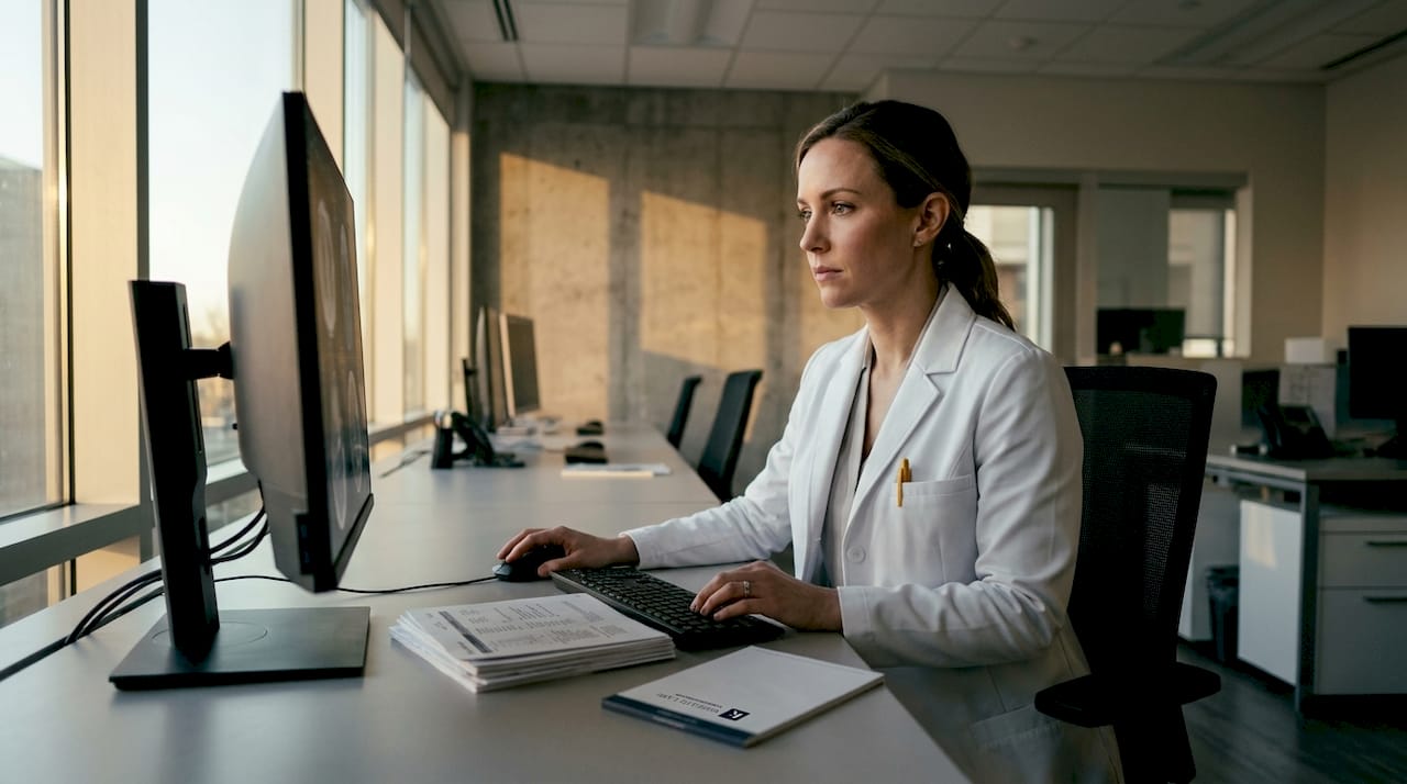 Radiologist reviewing AI-assisted specialty imaging