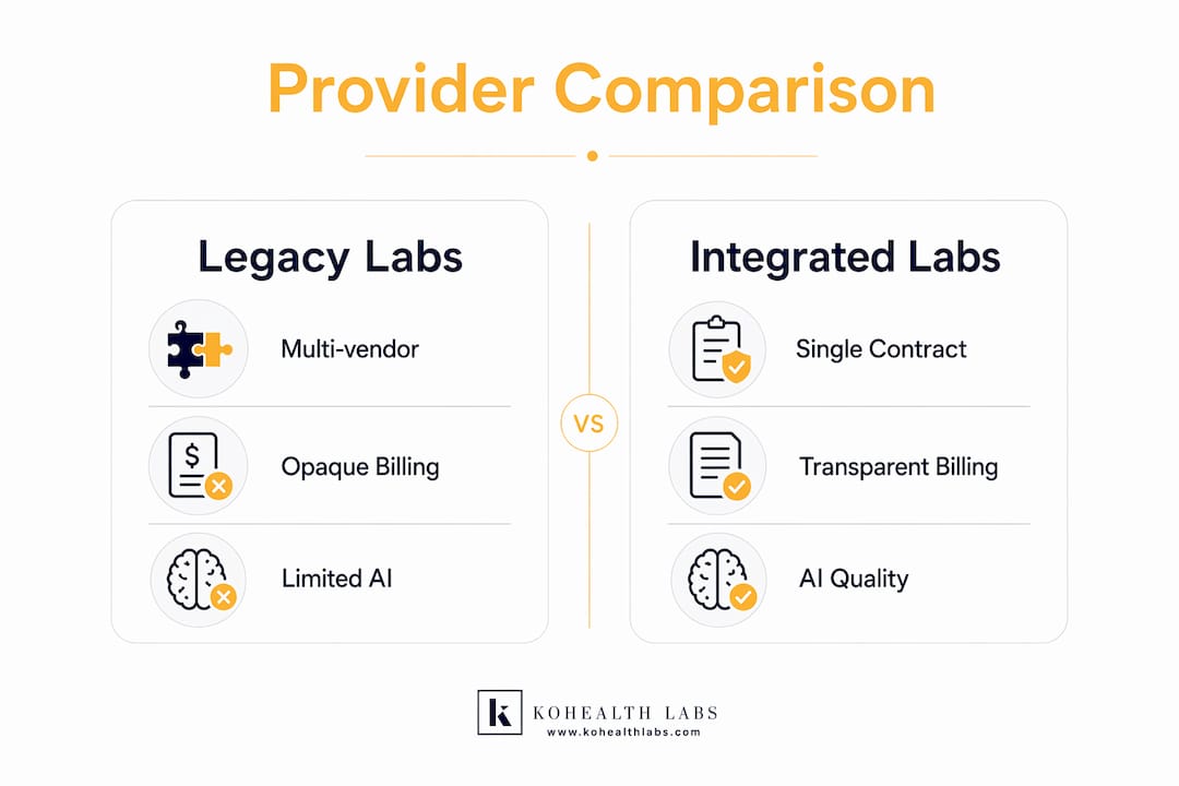 Infographic comparing legacy and integrated diagnostics providers