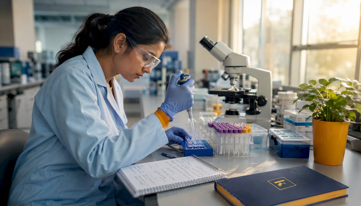 Lab technician preparing oncology biopsy samples