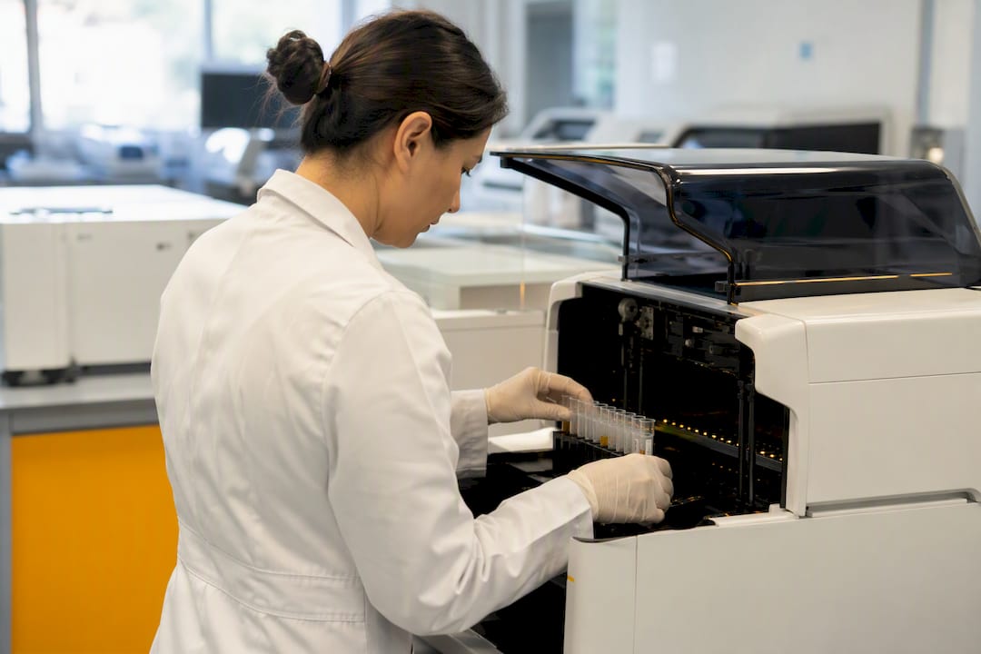 Technician manually integrating lab and imaging diagnostic data