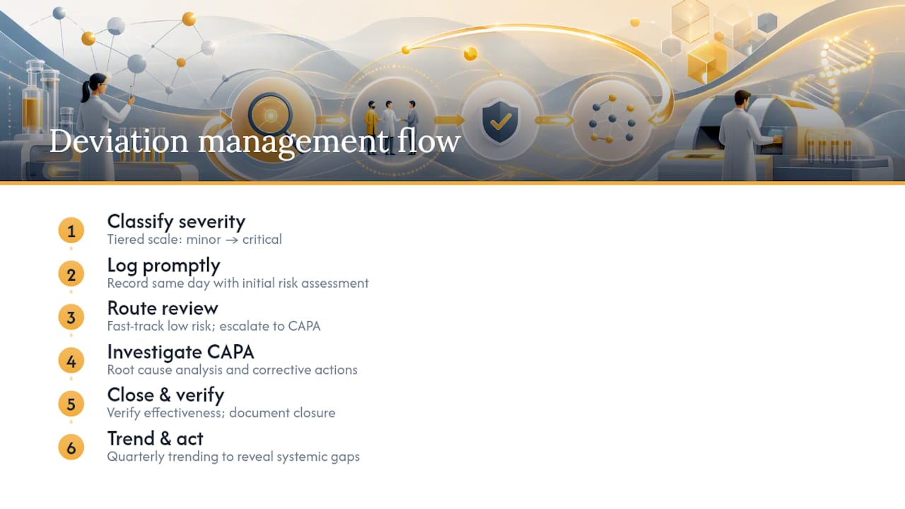 GCLP deviation management and CAPA lifecycle