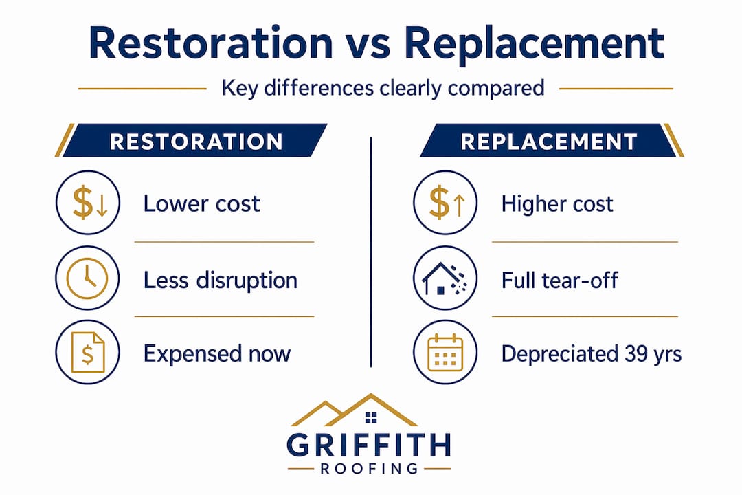 Infographic comparing restoration and replacement key differences