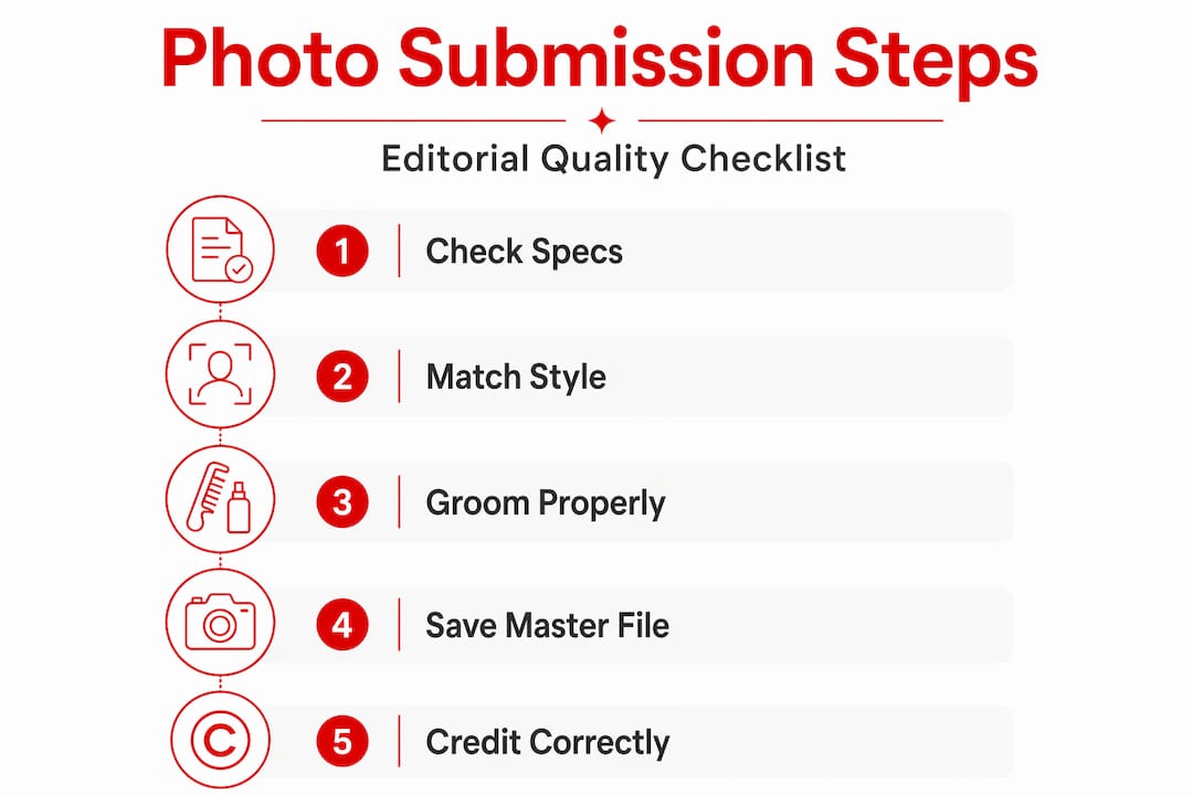 Editorial photo submission process steps infographic