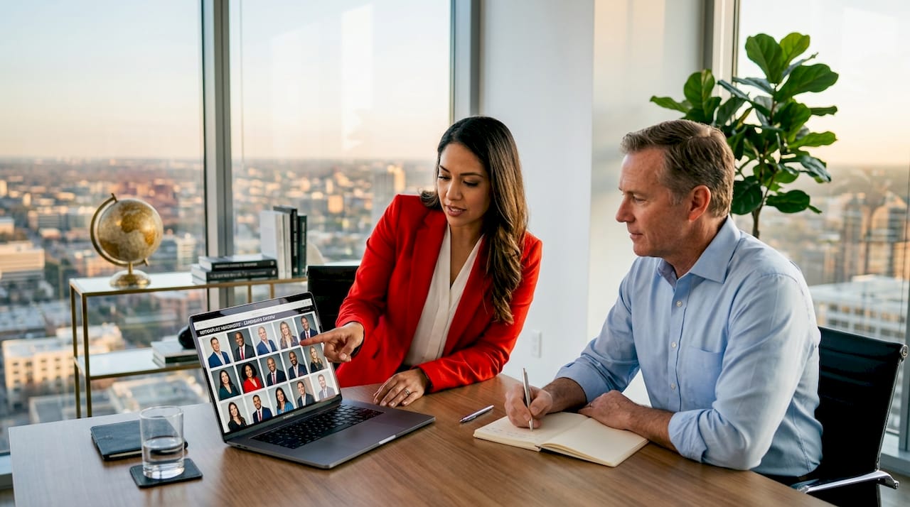 HR professionals reviewing employee headshots