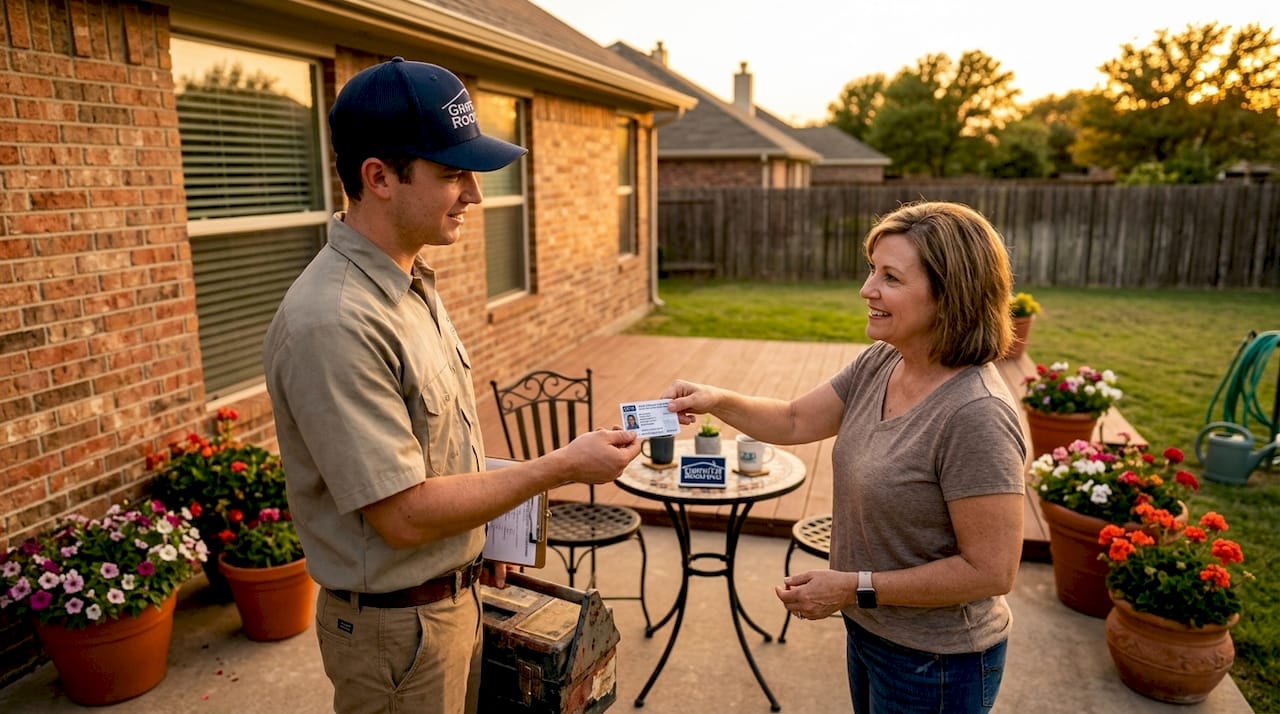 Roofer shows license to Texas homeowner