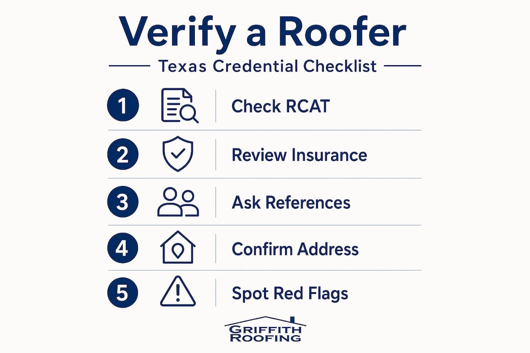 Infographic showing steps to verify a roofer in Texas