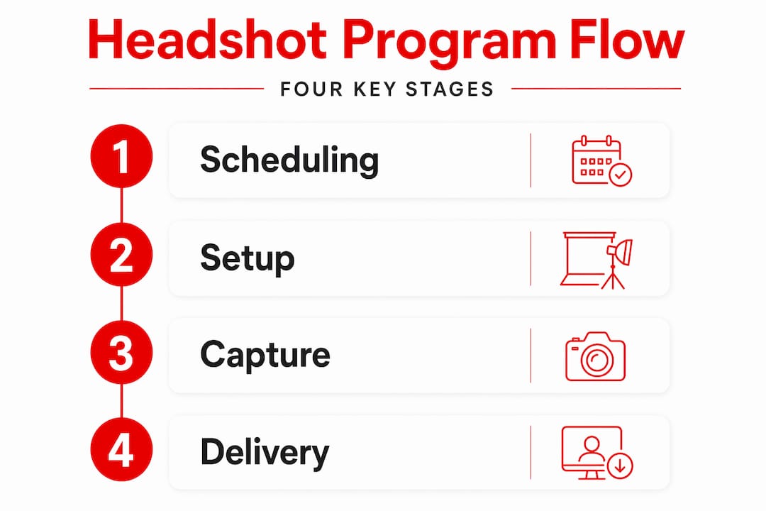 Infographic showing four stages of headshot program