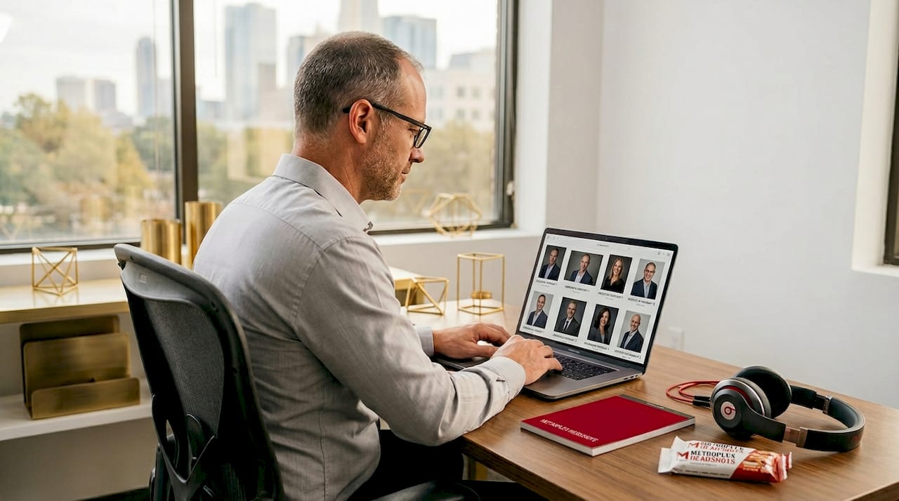 Manager reviewing headshot photo framing