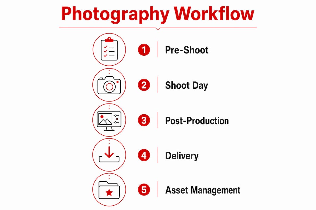 Infographic illustrating stages of corporate photography workflow