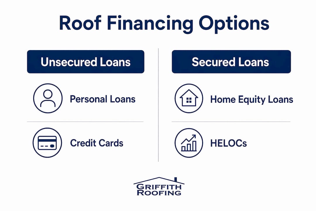 Infographic comparing loan types for roof replacement financing