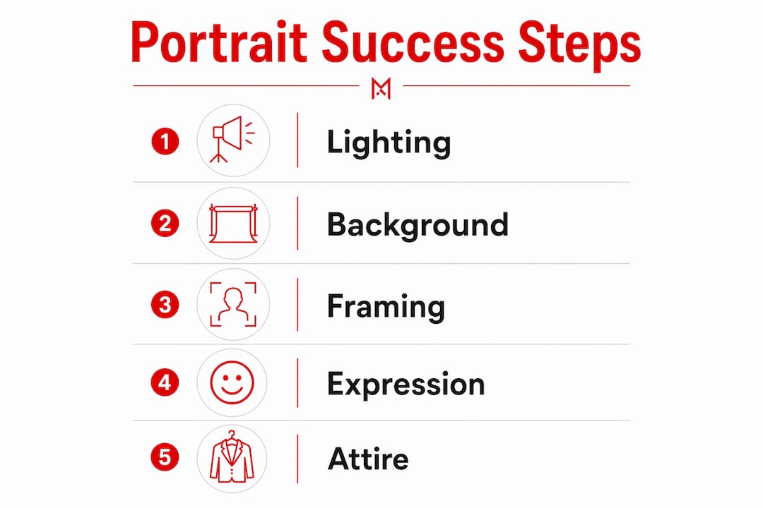 Infographic illustrating steps for effective professional portraits