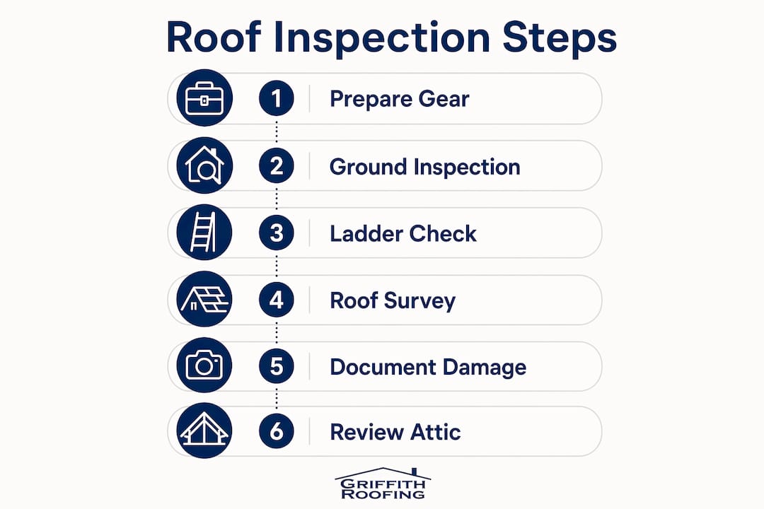 Infographic illustrating roof storm damage inspection steps