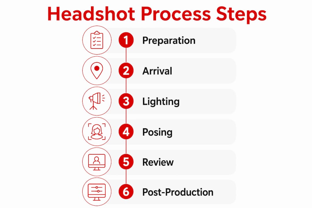 Infographic showing headshot photography step-by-step process