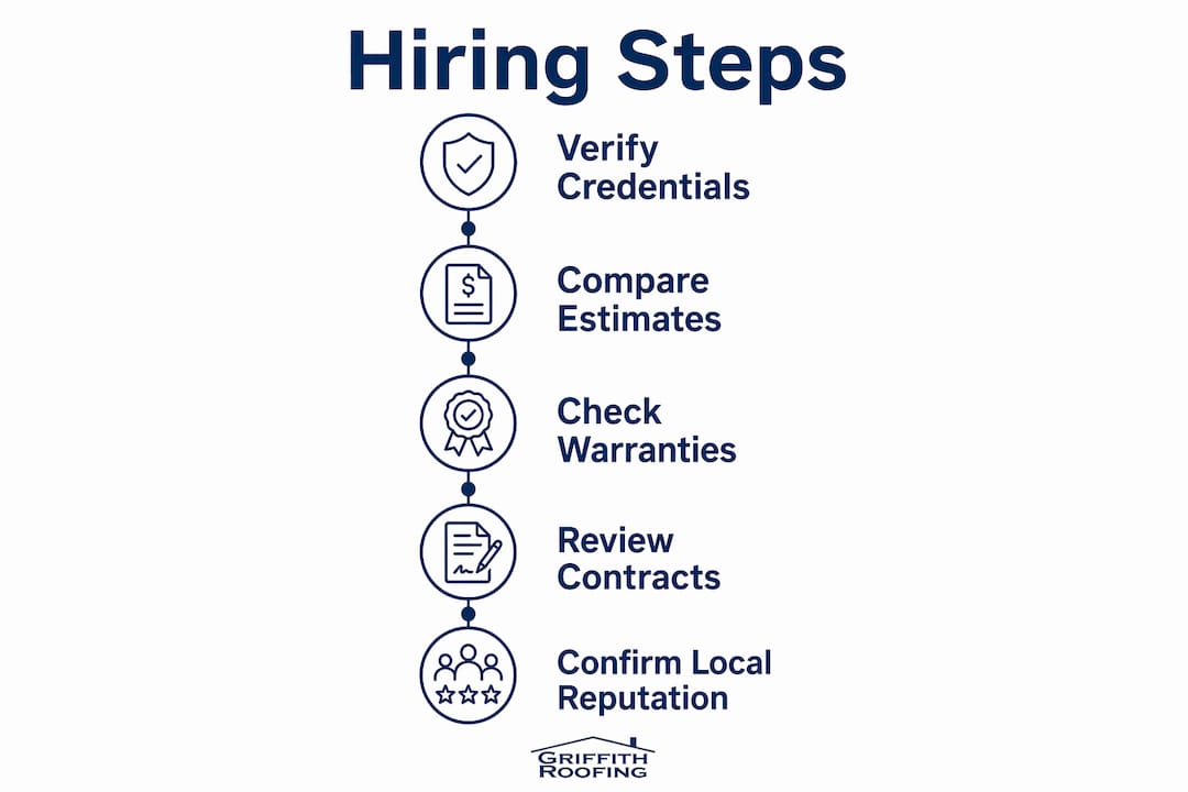 Infographic showing steps to hire roofing contractor