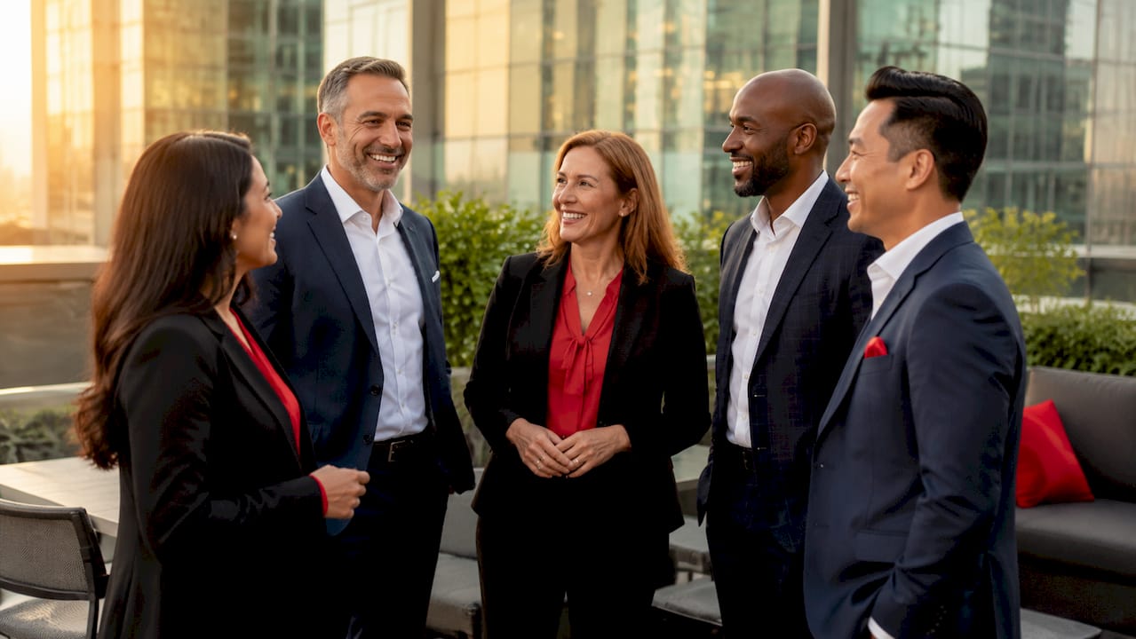 Diverse corporate team posing for professional portraits