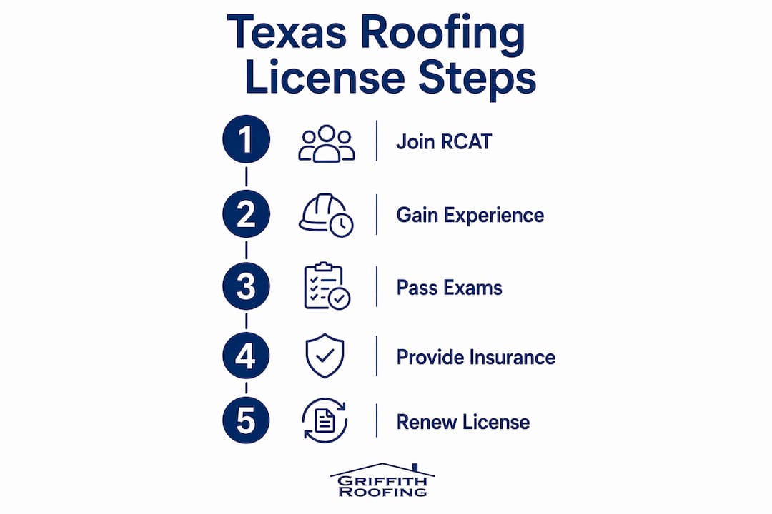 Infographic showing steps to get roofing license in Texas