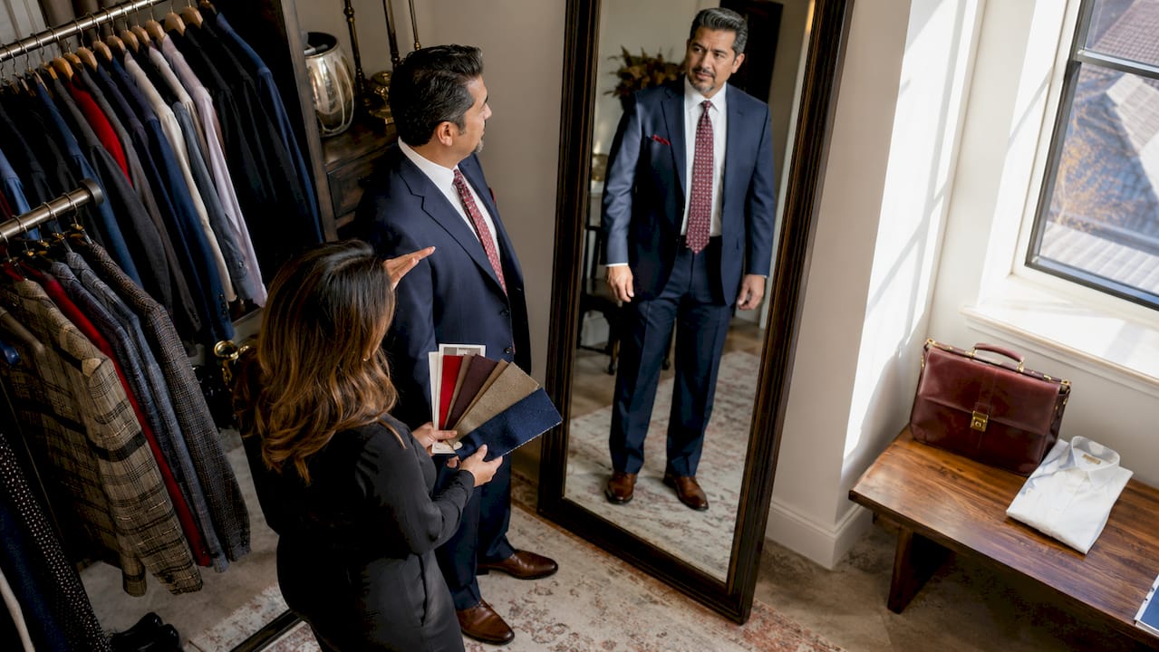 Executive male during wardrobe consultation