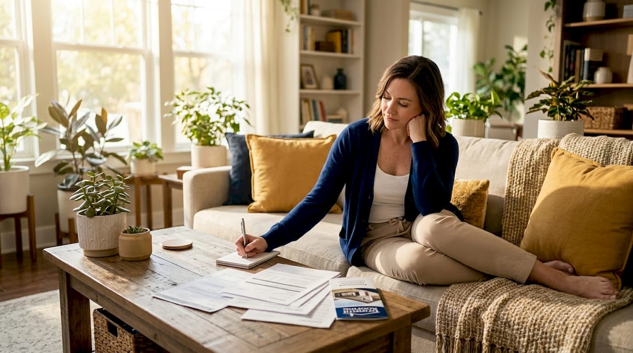Homeowner reviewing loan documents at table