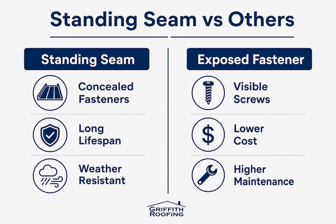 Infographic comparing standing seam roofing to exposed fastener systems