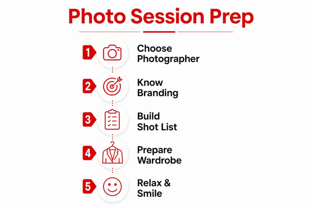 Infographic showing speaker photo session preparation steps