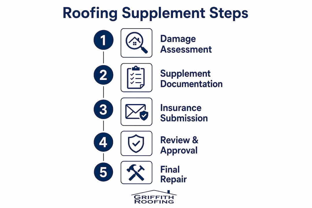 Infographic illustrating roofing supplement filing steps