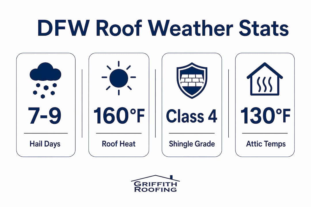 Infographic showing key DFW roof weather statistics