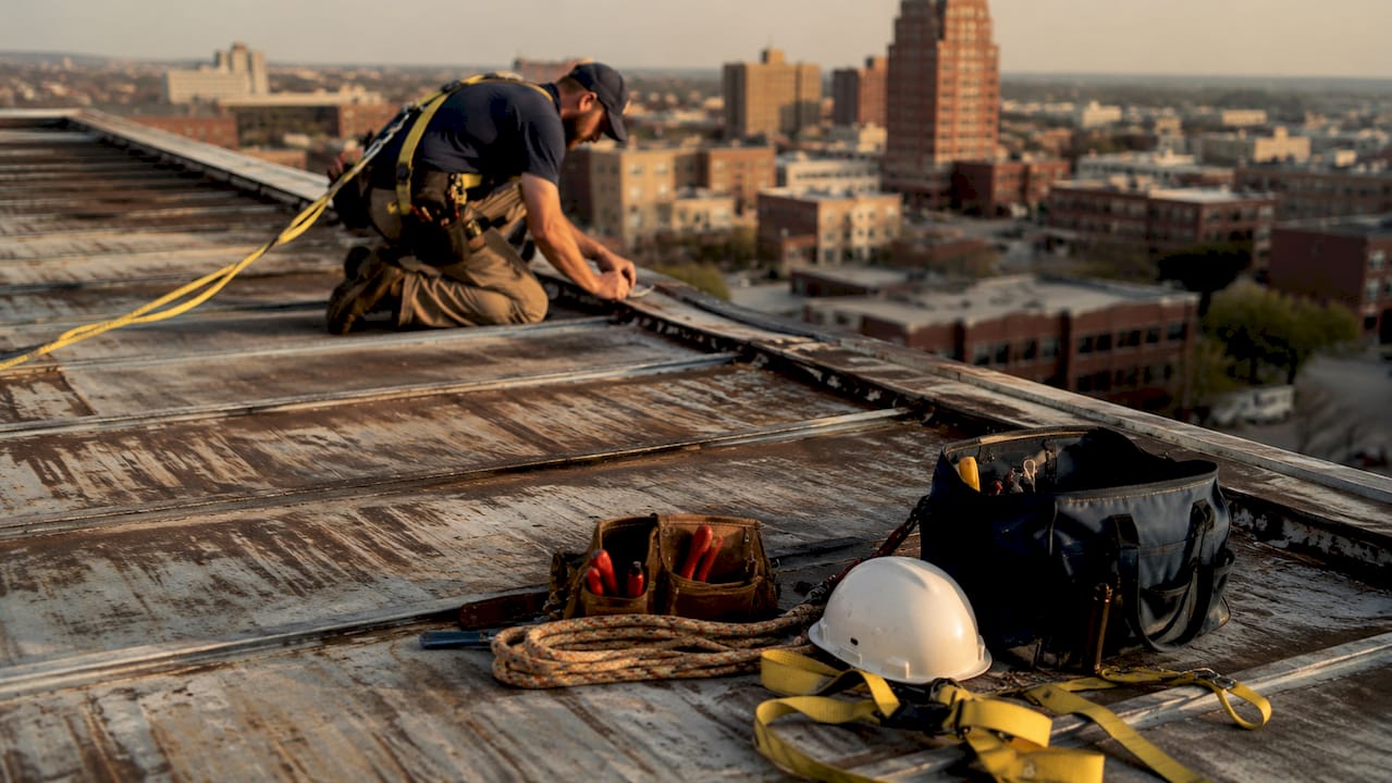 Commercial metal roof showing durability and age