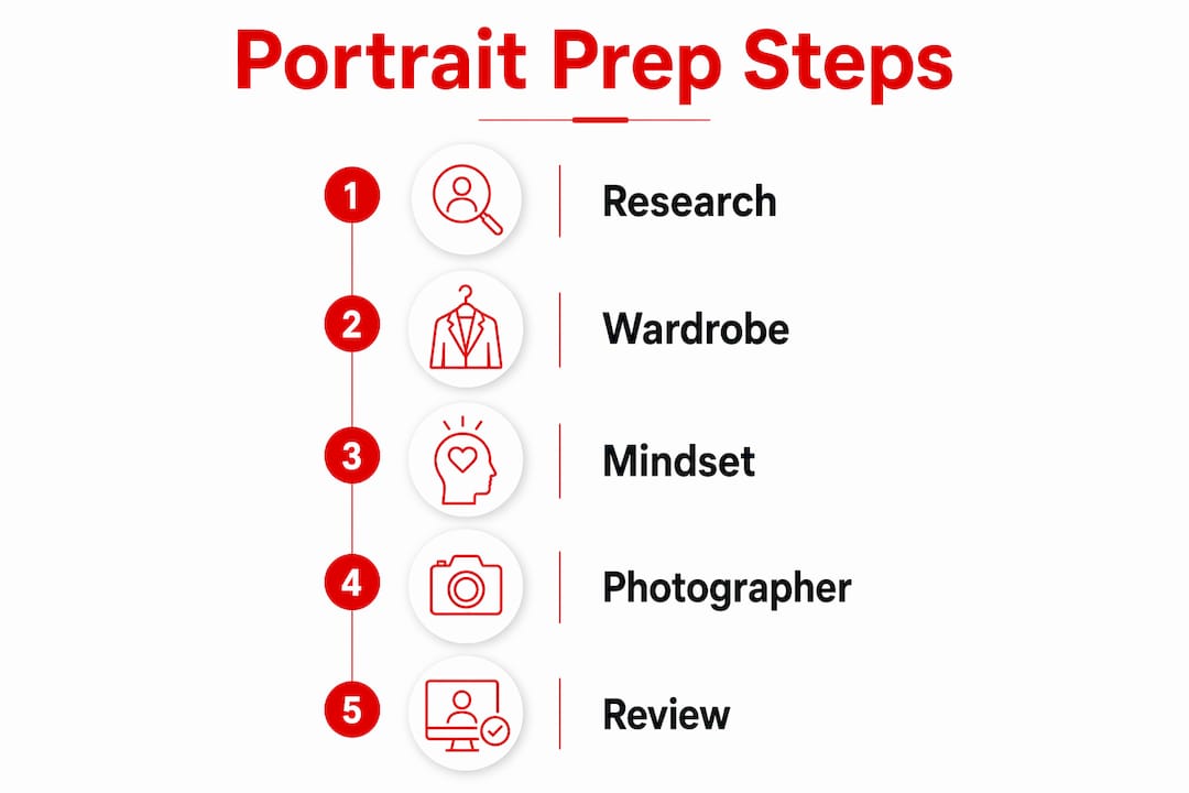 Infographic illustrating leadership portrait preparation steps