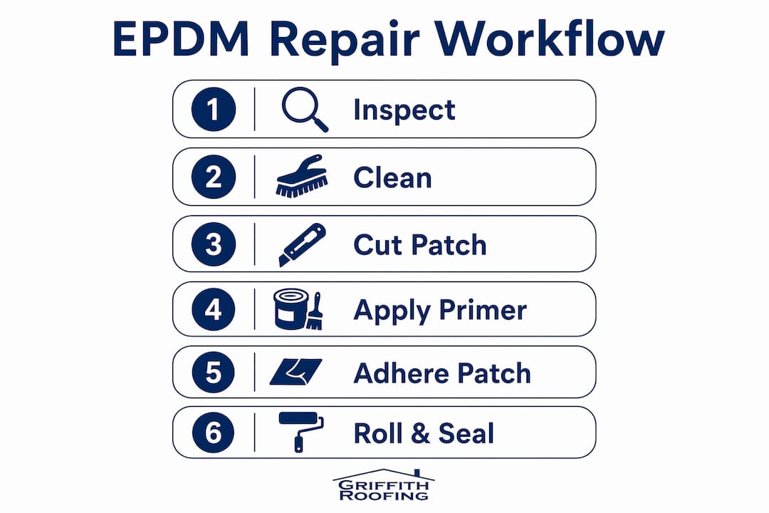Infographic showing step-by-step EPDM roof repair workflow