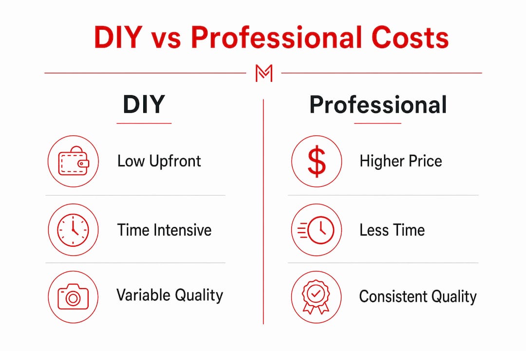 Infographic comparing DIY and professional headshot costs