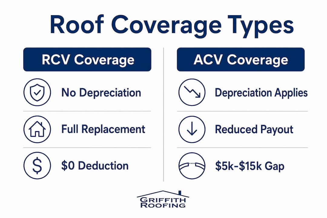 Infographic comparing RCV and ACV roof coverage in Texas