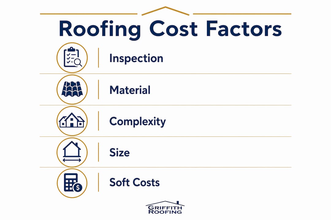 Infographic showing key factors affecting commercial roofing costs