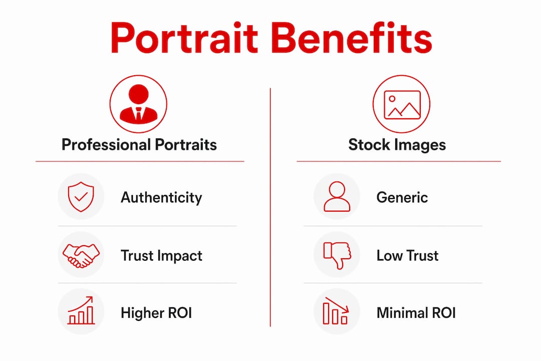 Infographic comparing professional portraits and stock images