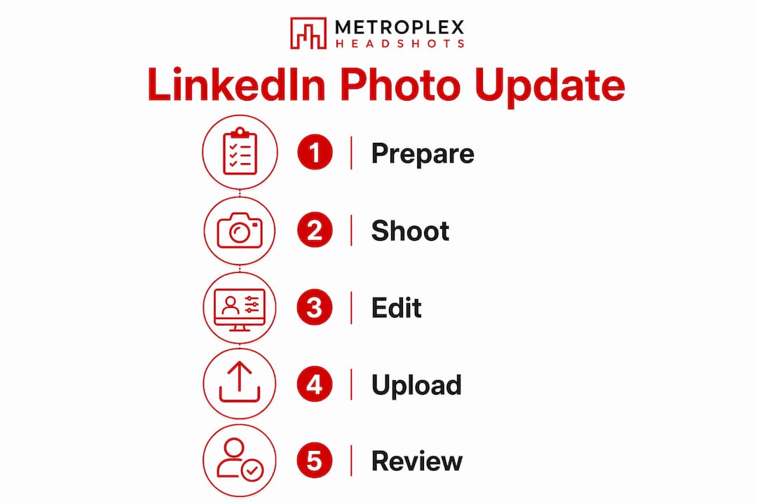 Infographic showing 5 steps to update LinkedIn photo
