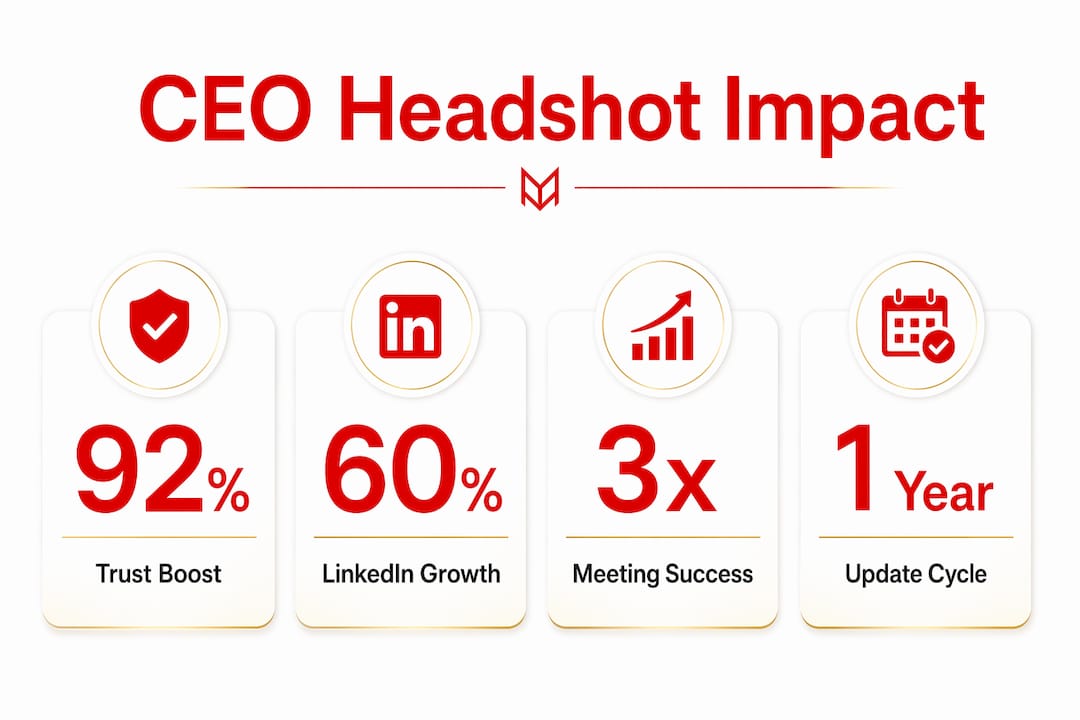 Infographic illustrating CEO headshot benefits and statistics
