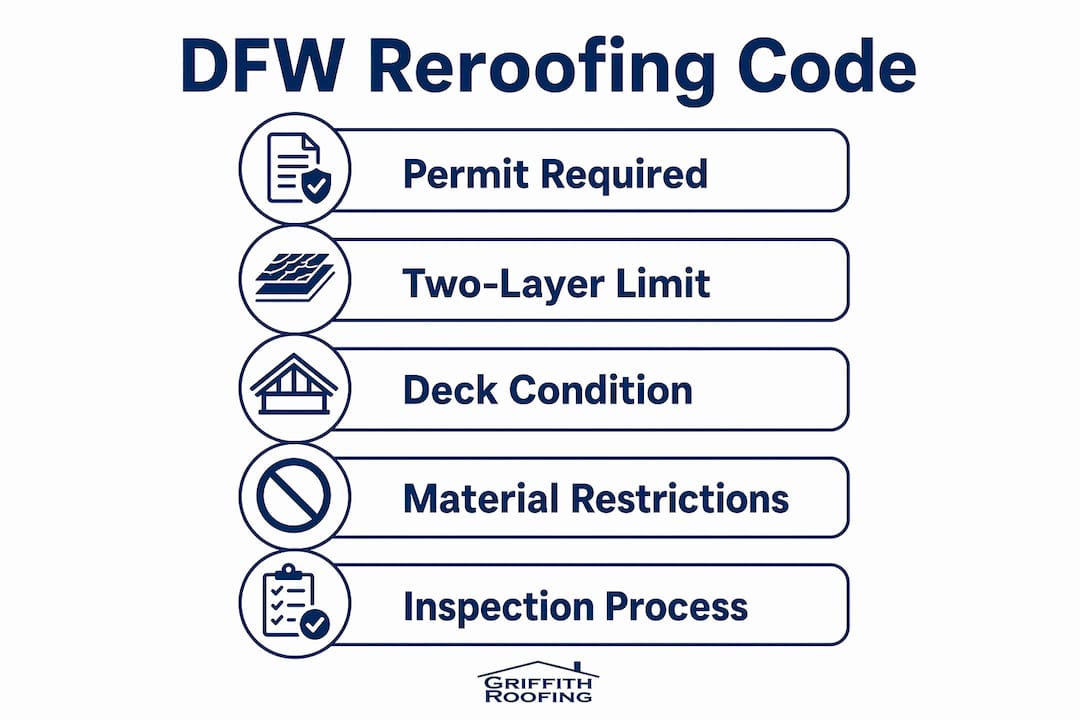 Infographic outlining key DFW reroofing code points