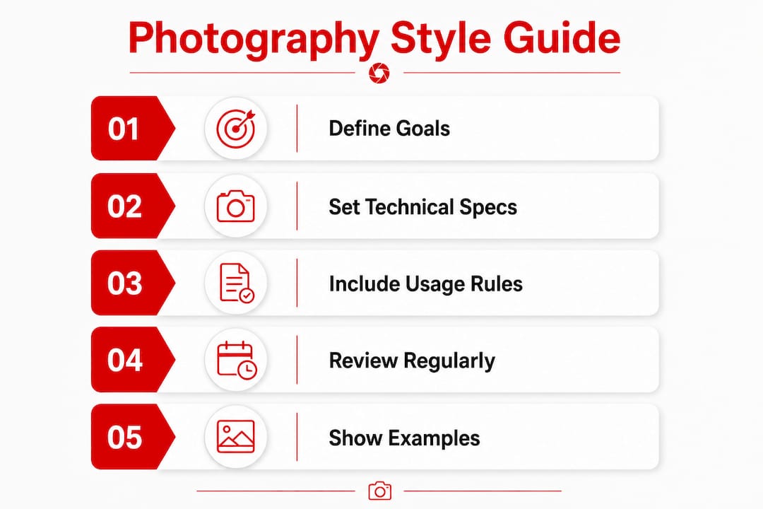 Infographic showing steps to build photography style guide