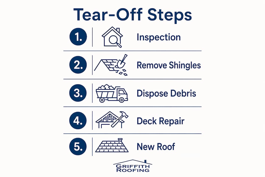 Infographic showing roofing tear-off step-by-step process