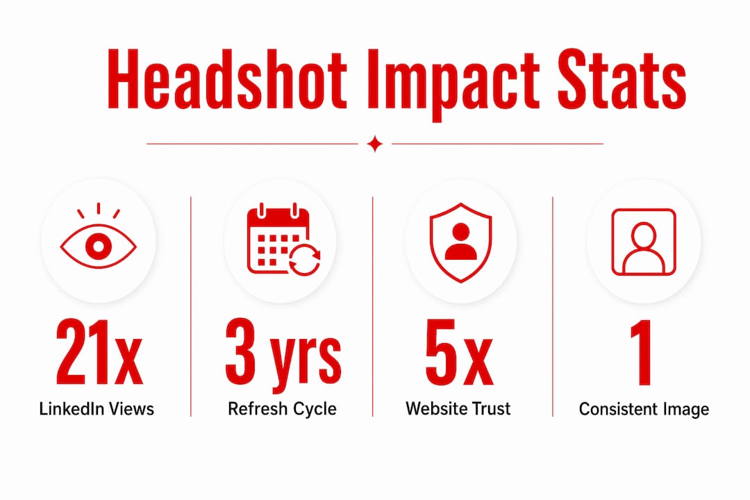 Infographic showing headshot impact statistics and best practices