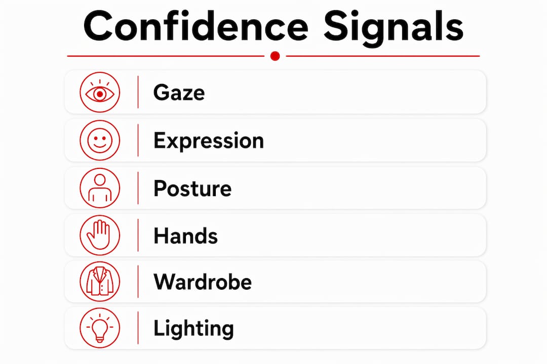 Infographic illustrating key confidence signals in portraits