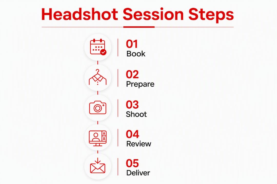 Infographic illustrating steps of executive headshot sessions