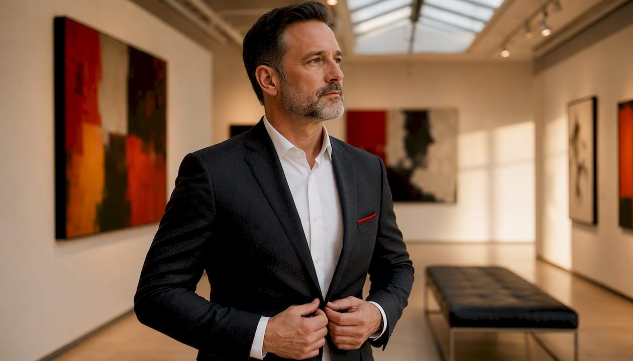 Side profile of man in tailored suit jacket