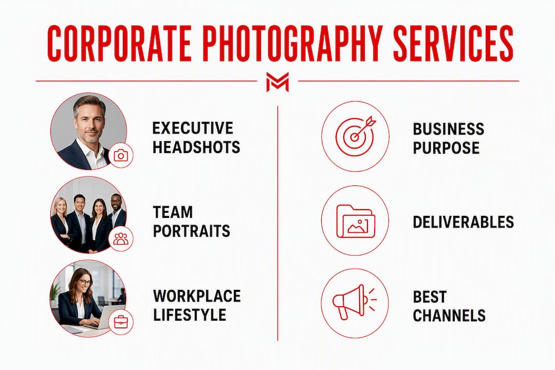 Infographic showing corporate photography service types