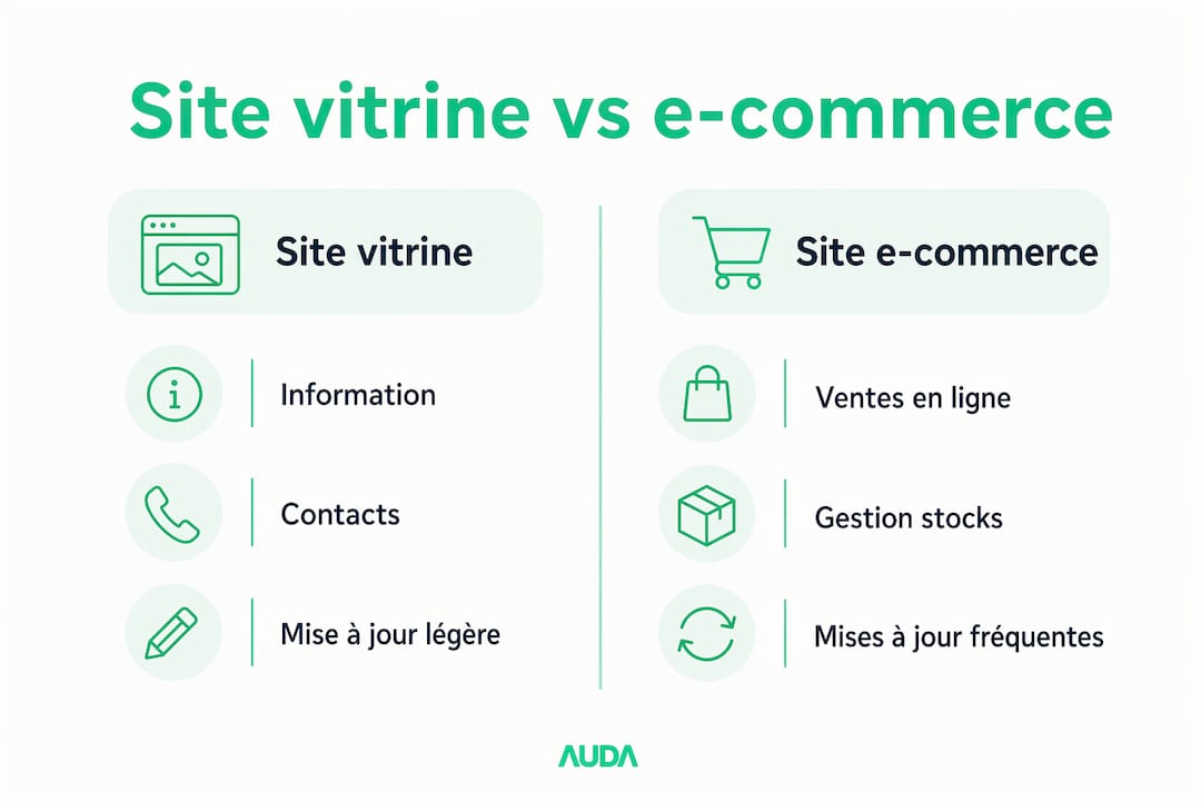 Comparatif visuel entre site vitrine et site e-commerce : les points essentiels à retenir
