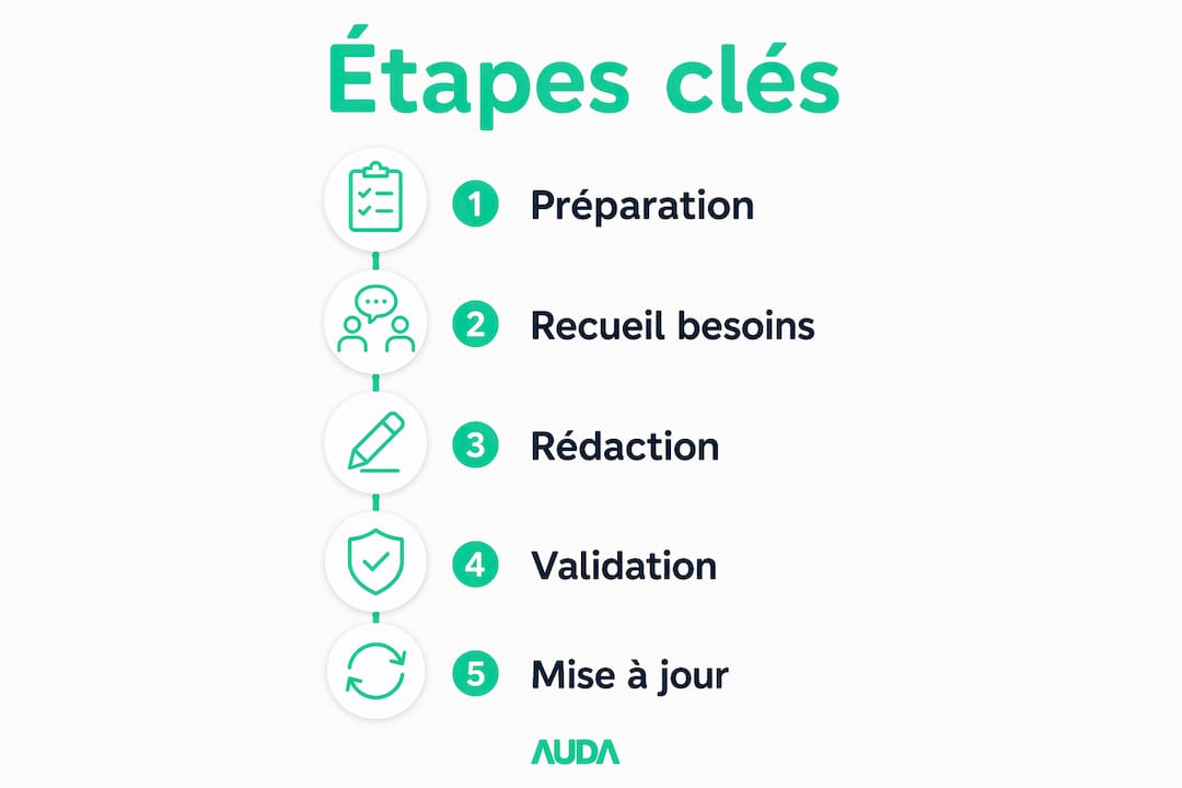 Schéma illustrant les principales étapes pour élaborer un cahier des charges