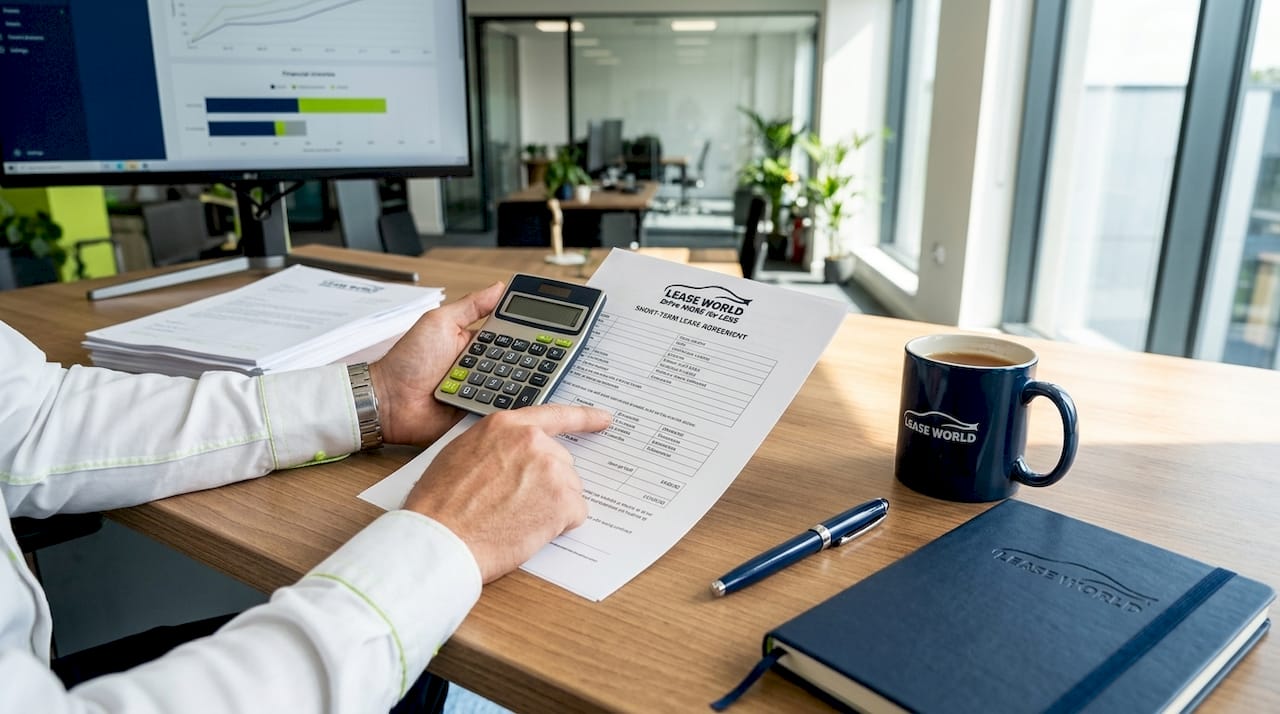 Hands calculating costs on leasing contract