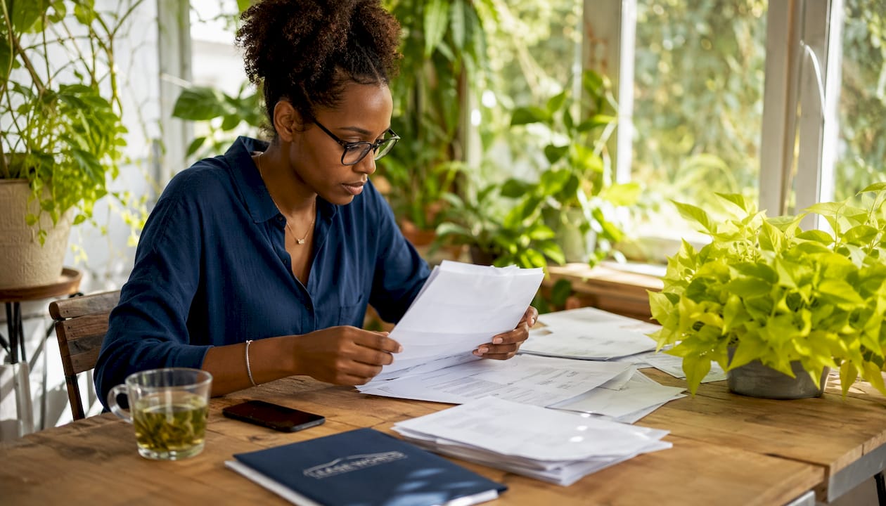 Woman sorting VAT paperwork for leased electric cars