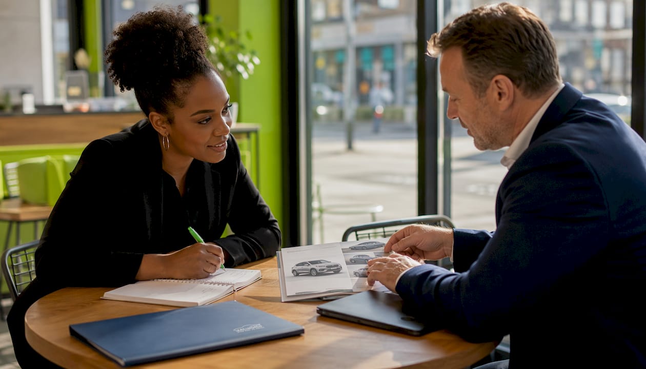 Lease broker consulting sole trader about pickup lease