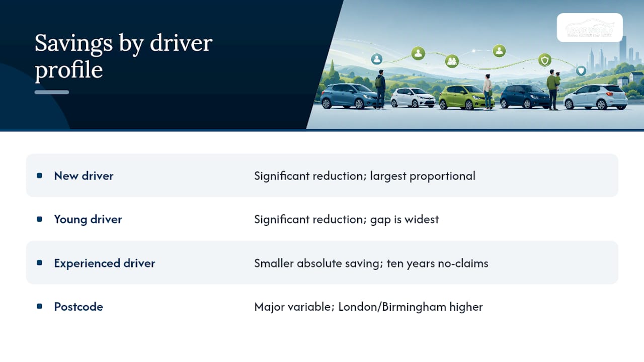 Insurance premium savings comparison by group and driver type